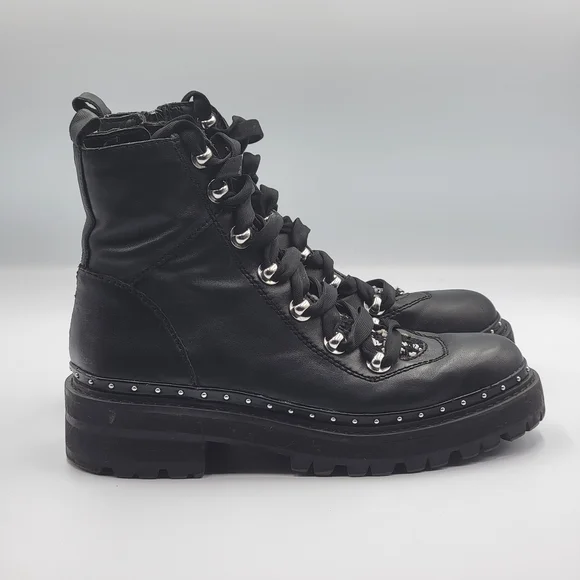 Steve Madden Women's Size 6.5 Combat Boots Black Leather & Faux Fur Rainier Moto - Picture 1 of 9